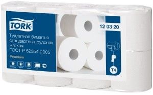 120320 Tork Premium T4 Туалетная бумага в стандартных рулонах, мягкая, белая, двухслойная, 184 листа, 8х12 рулонов по 23 метра