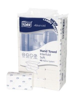 120288 Tork H2 Advanced Полотенца бумажные сложение Interfold, белые, двухслойные, 21х34, 21 пачка по 136 листов