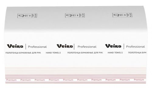 Veiro Professional Premium KV306 Полотенца бумажные, двухслойные, белые, ZZ сложения, 20 пачек по 200 листов