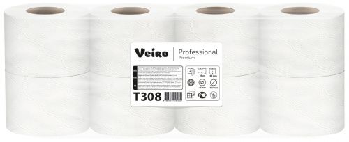 Veiro Professional Premium T308 Туалетная бумага в малых рулонах, белая, двухслойная, 48 рулонов по 25 метров