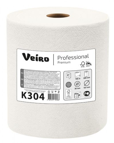 Veiro Professional Premium К304 Полотенца бумажные в рулоне, двухслойные, белые, 6 рулонов по 170 метров