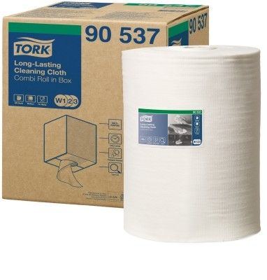90537 Tork Premium W1/W2/W3 Нетканый материал для интенсивной очистки в малом рулоне со съемной втулкой, белый, однослойный, 300 листов, 1 рулон по 38 метров