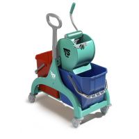 Уборочная тележка TTS Nick 30, с боковой ручкой и отжимом Dry, зеленая база, двухведерная (00066183)